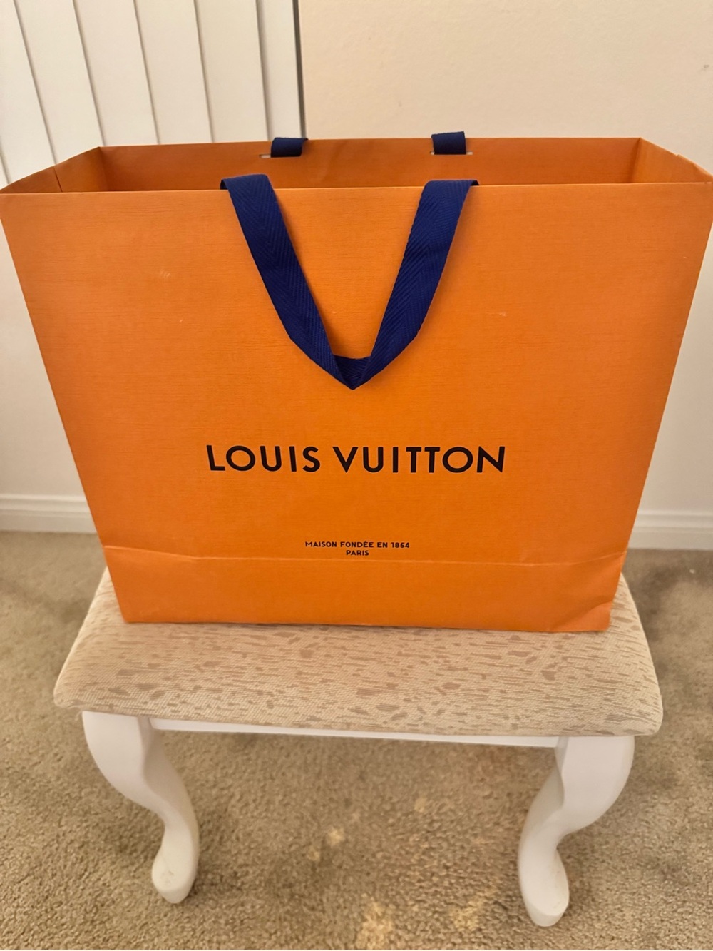 Louis Vuitton Orange Shopping Bag with Navy Handles